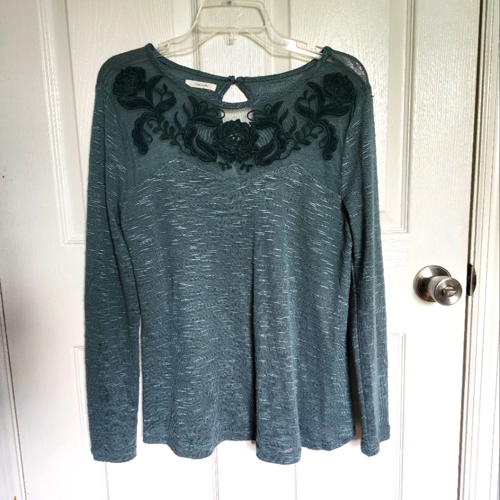 Embroidered Teal Long Sleeve Top